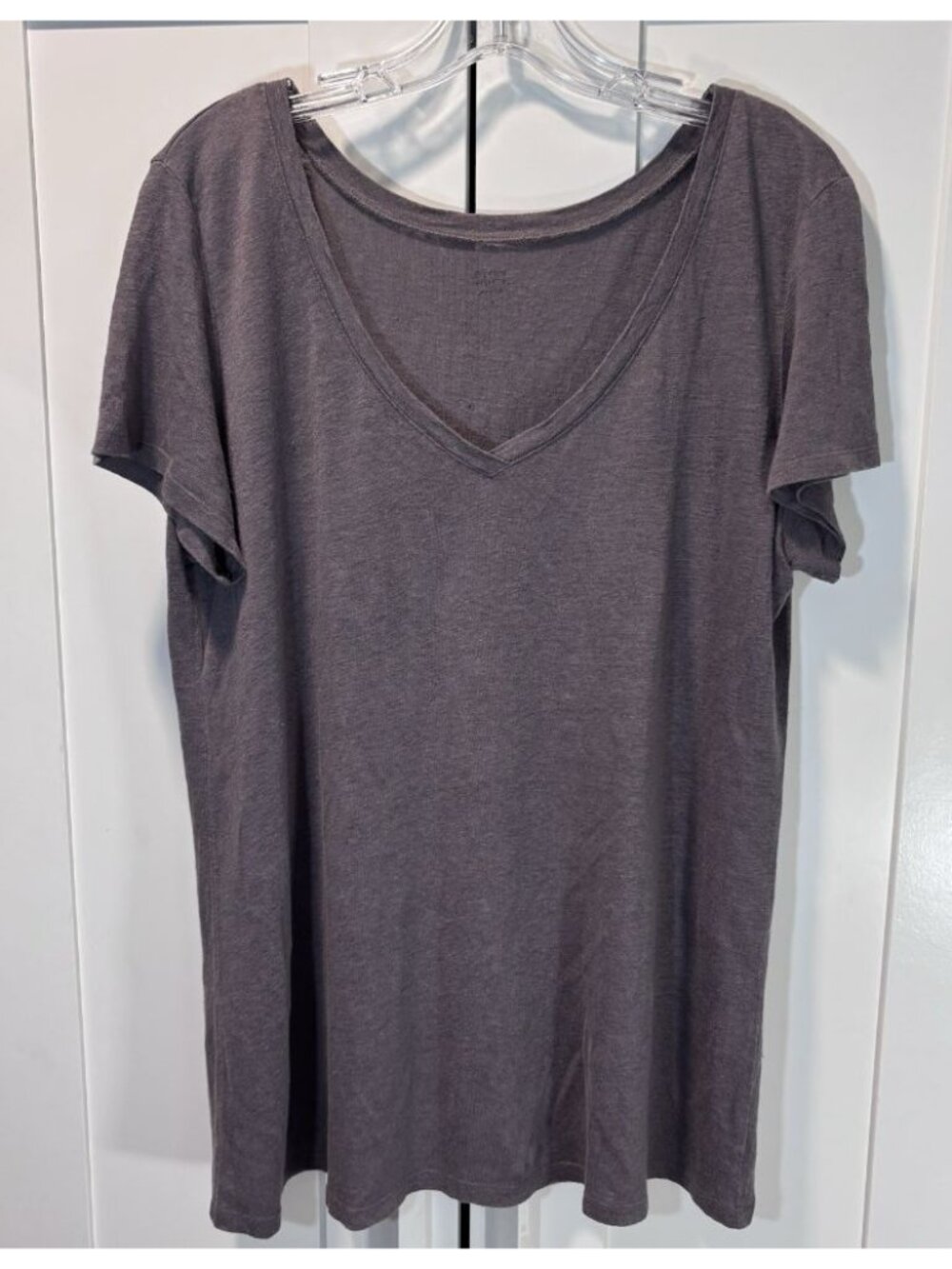 EILEEN FISHER Womens V-Neck Short Sleeve Shirt Top T-Shirt Size Medium Gray Grey